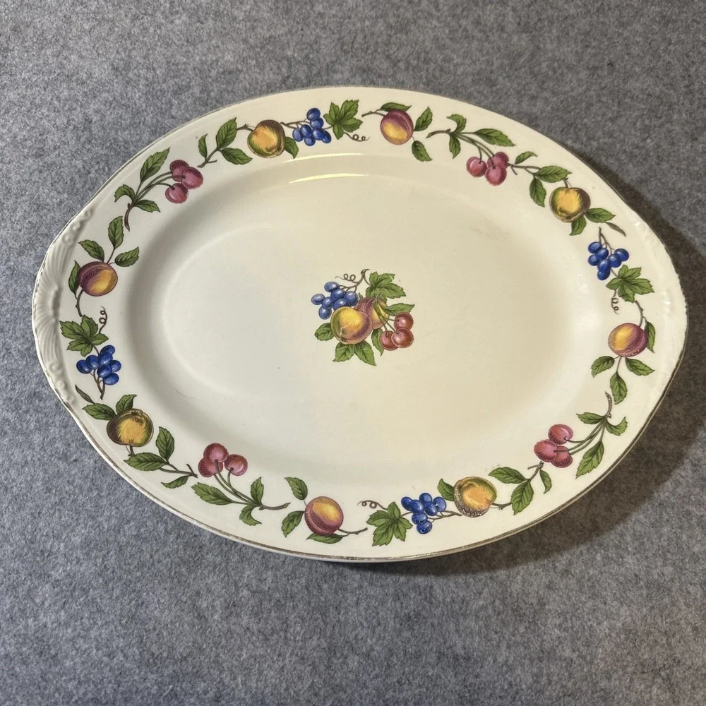 Homer Laughlin #J49N5 Eggshell Nautilus ORCHARD Fruit oval platter‎ 11.5X9'' VTG